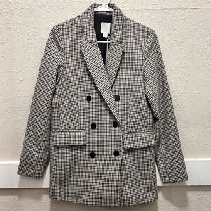 Joie Houndstooth Neutral Double Breasted Wool Blend Blazer Coat Jacket NWT XS